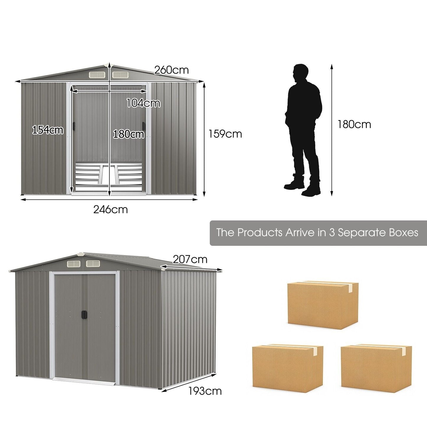 Outdoor Storage Shed with Foundation for Garden Yard-Light Grey