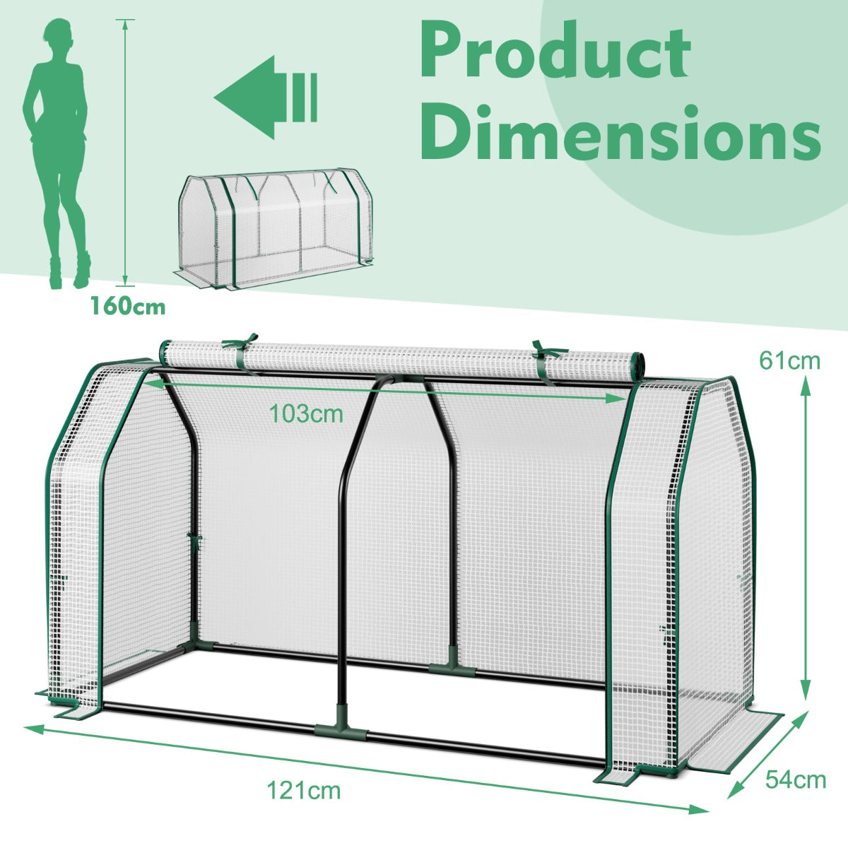 Portable Garden Greenhouse with Roll-up Zipper Door