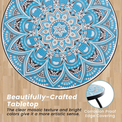 35 cm Round Patio End Table with Ceramic Tile Top