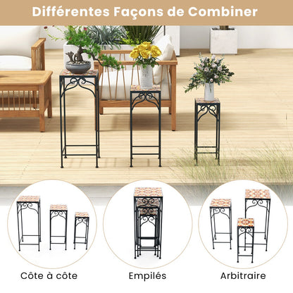 Metal Plant Stand Set of 3 with Mosaic Tile-Yellow