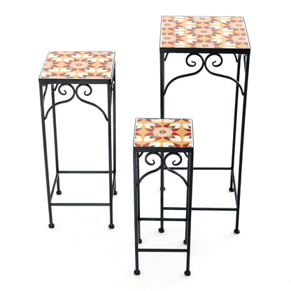 Metal Plant Stand Set of 3 with Mosaic Tile-Yellow