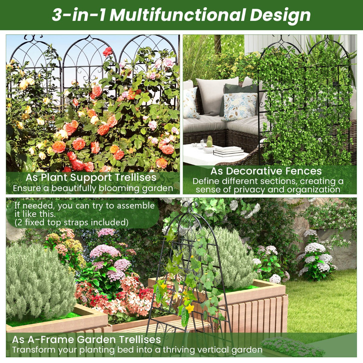 2/4 Pack 180 cm x 50 cm Metal Garden Trellis Decorative for Climbing Plants-4 Pack