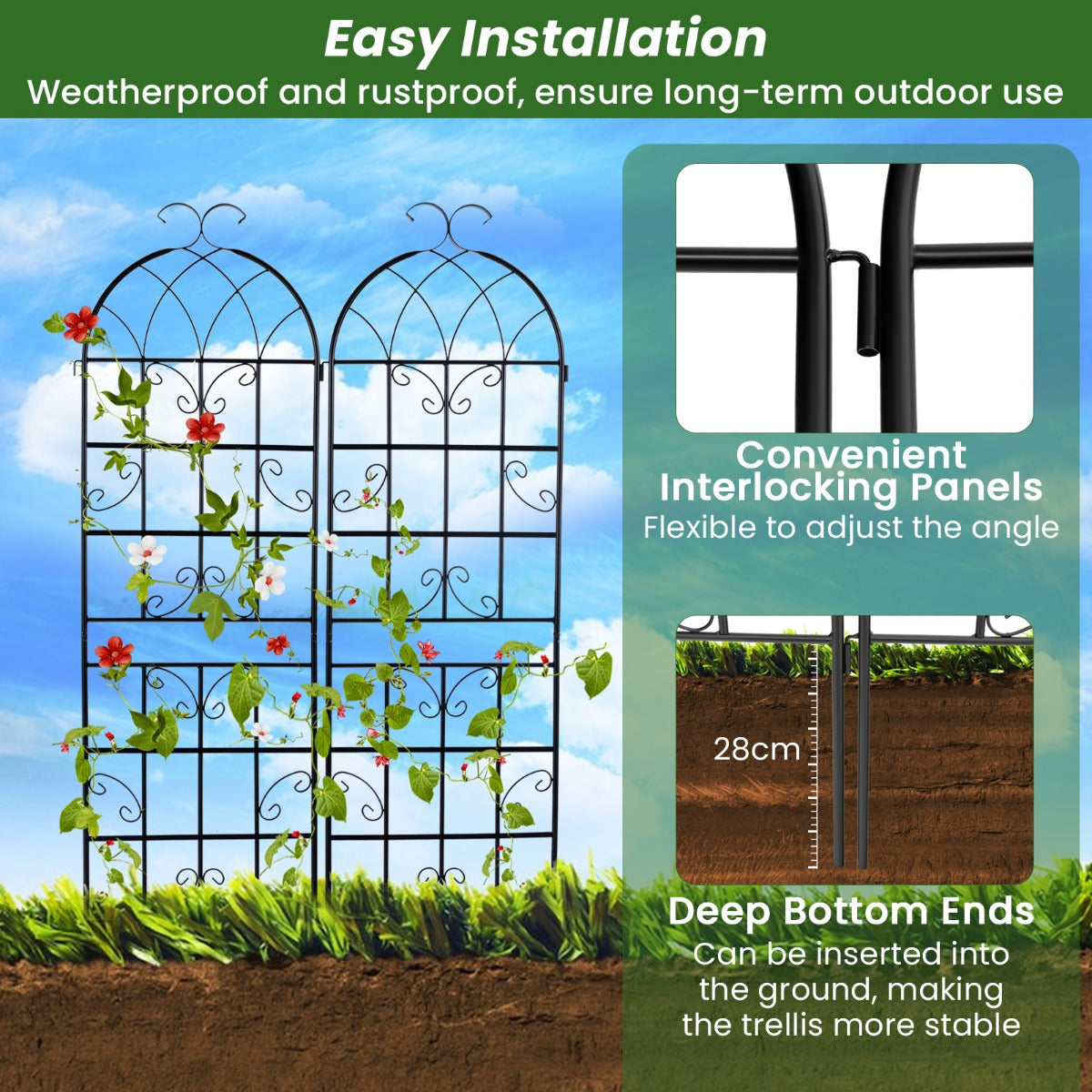 2/4 Pack 180 cm x 50 cm Metal Garden Trellis Decorative for Climbing Plants-4 Pack