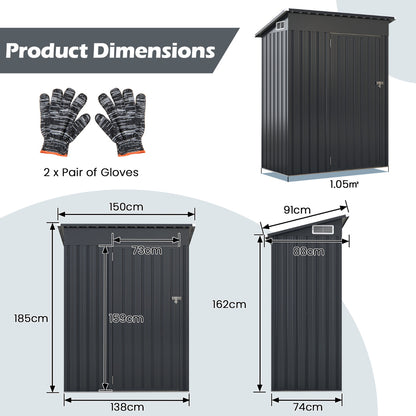 All-Weather Storage Shed with Top Sloping Design-Dark Grey