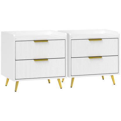 HOMCOM Elegant Two-Drawer Bedside Table Set of 2 - White