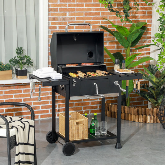 Regulowany grill węglowy Outsunny z termometrem i rusztem do podgrzewania