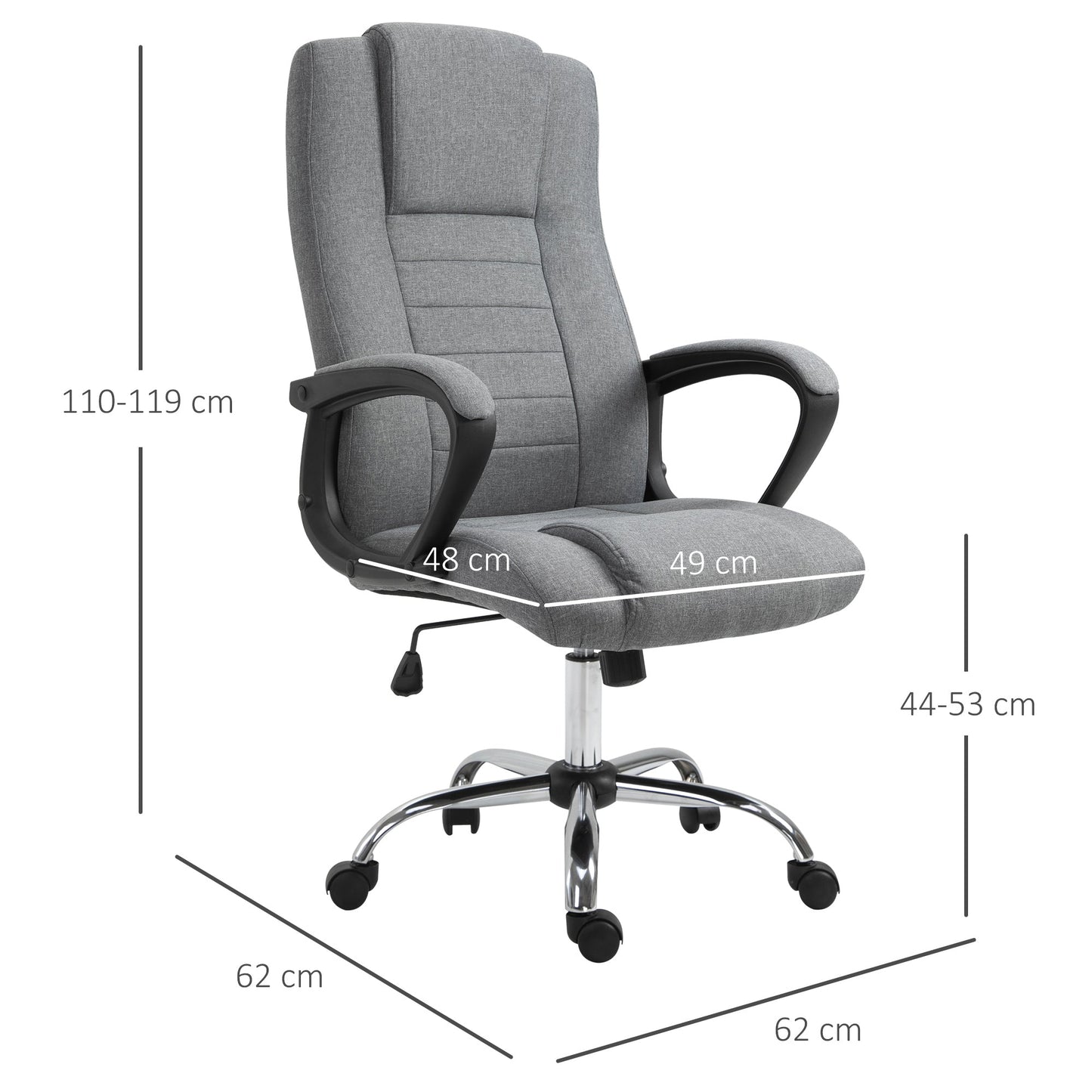 Vinsetto High Back Office Chair 360° Swivel Chair Adjustable Height Tilt Function Linen Deep Grey 62W x 62D x 110-119H cm