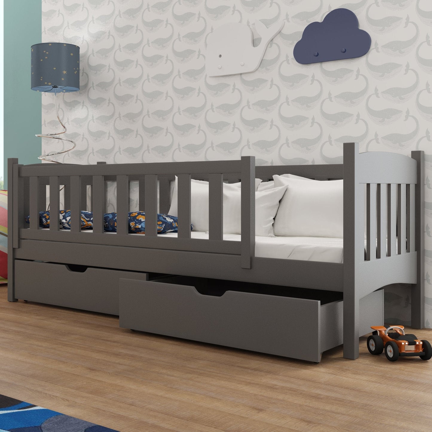 Wooden Single Bed Gucio with Storage