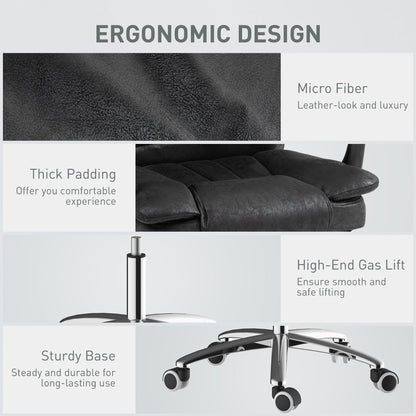 Vinsetto Home Office Chair Microfibre Desk Chair with Reclining Function Armrests Swivel Wheels Footrest Black