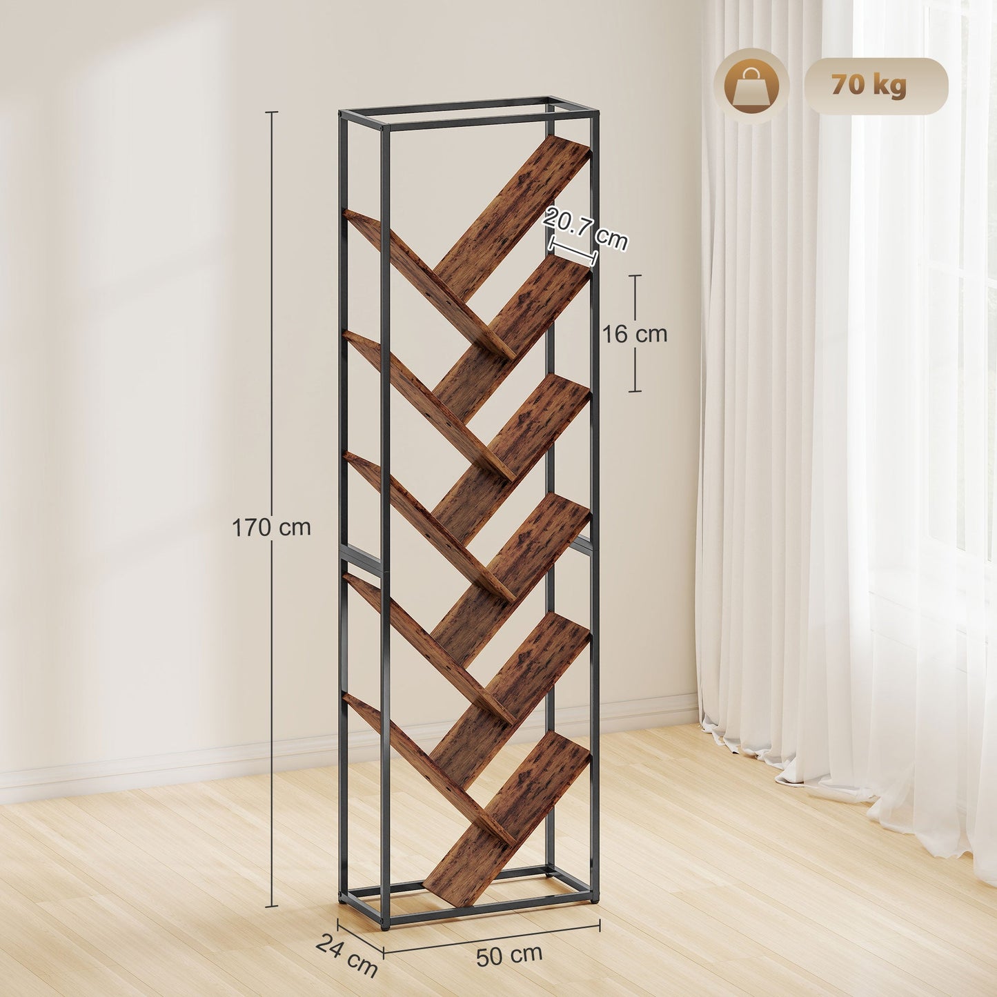 HOMCOM 10 Shelf Industrial-Style Bookshelf - Black/Brown
