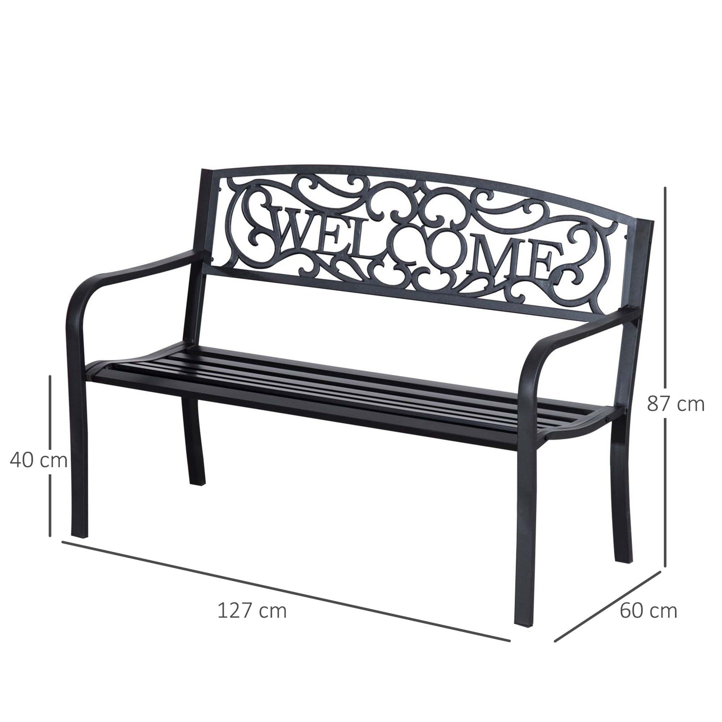 2 Seater Metal Garden Bench Patio Outdoor Park Porch Chair