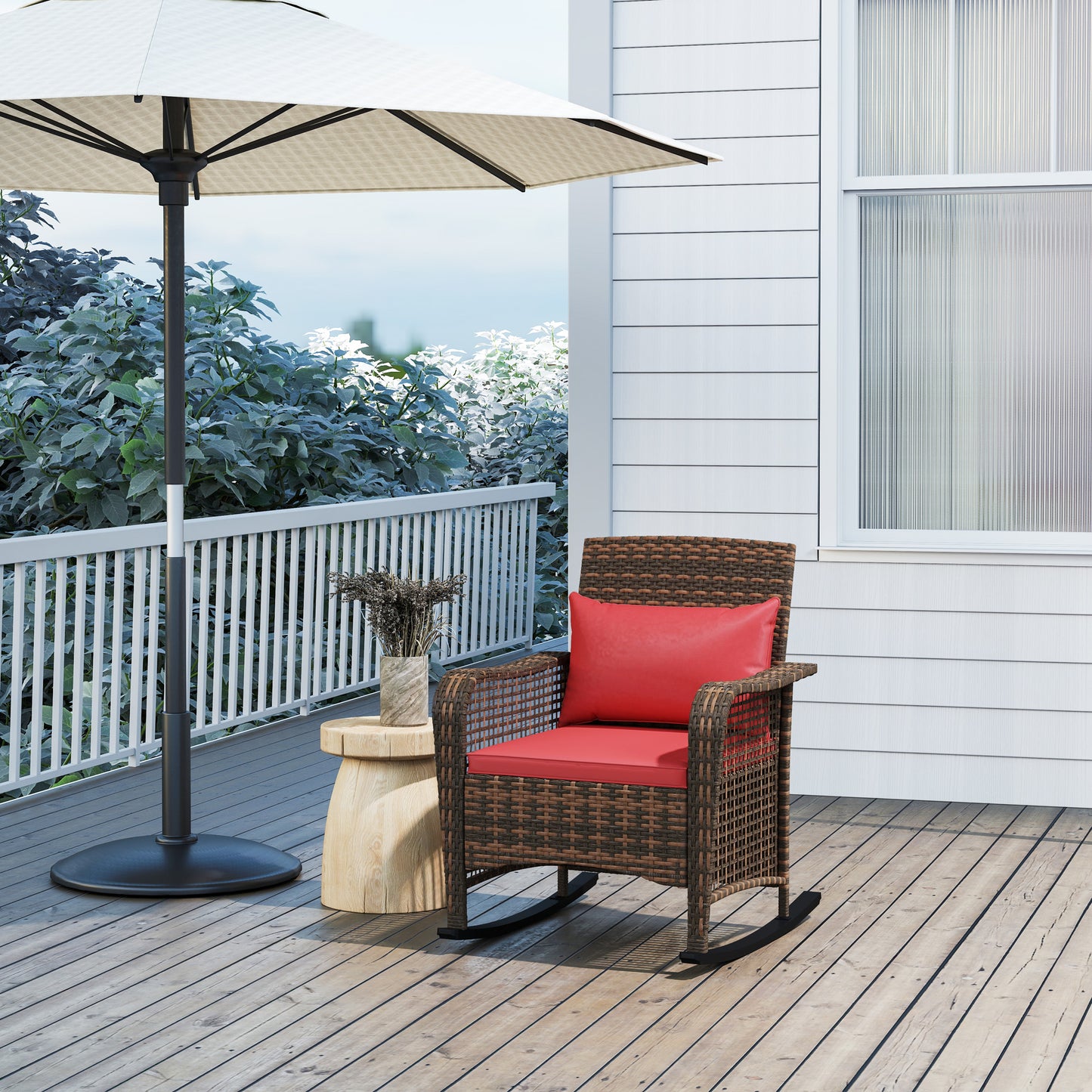 Fotel bujany Outsunny Rattan - czerwony