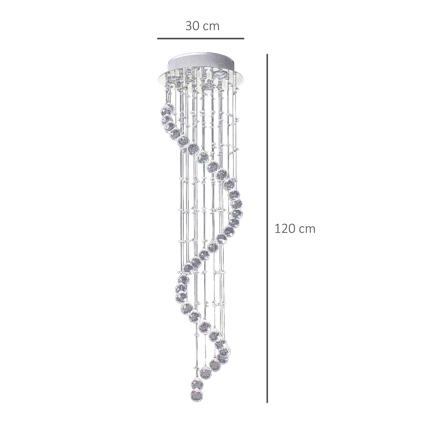 HOMCOM Modern Crystal Chandelier Ceiling Light Pendant Lamp Chrome Finish Glass Droplets New, √ê¬§30 x 120cm