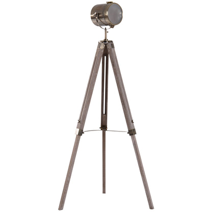 Vintage Tripod Floor Lamp Retro Style Industrial Photography Light Spotlight Antique Searchlight Wooden Base