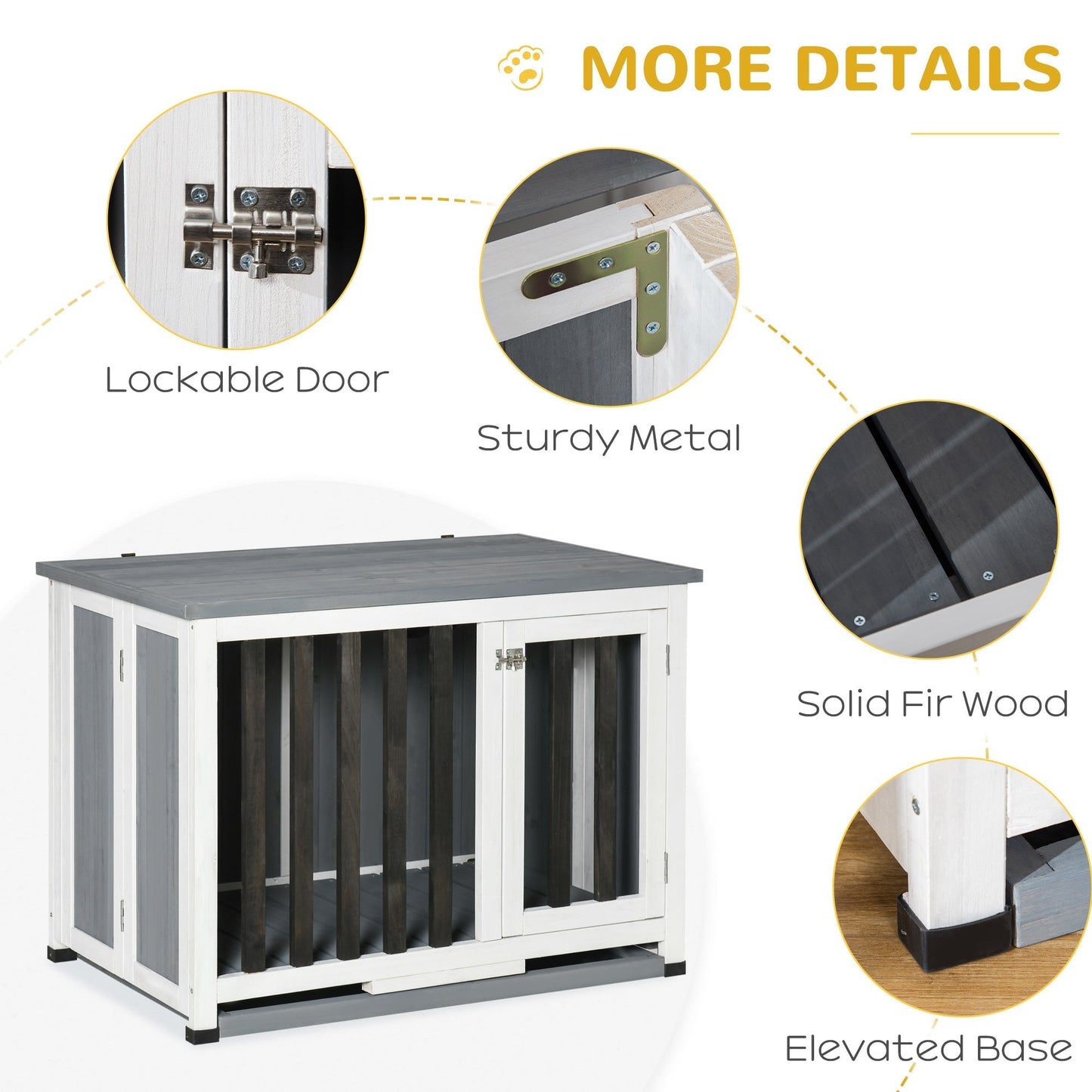 PawHut Wooden Dog Crate Folding Pet Kennel Cage End Table with Removable Tray for Medium and Small Dogs Grey 84.5 x 51.4 x 61 cm