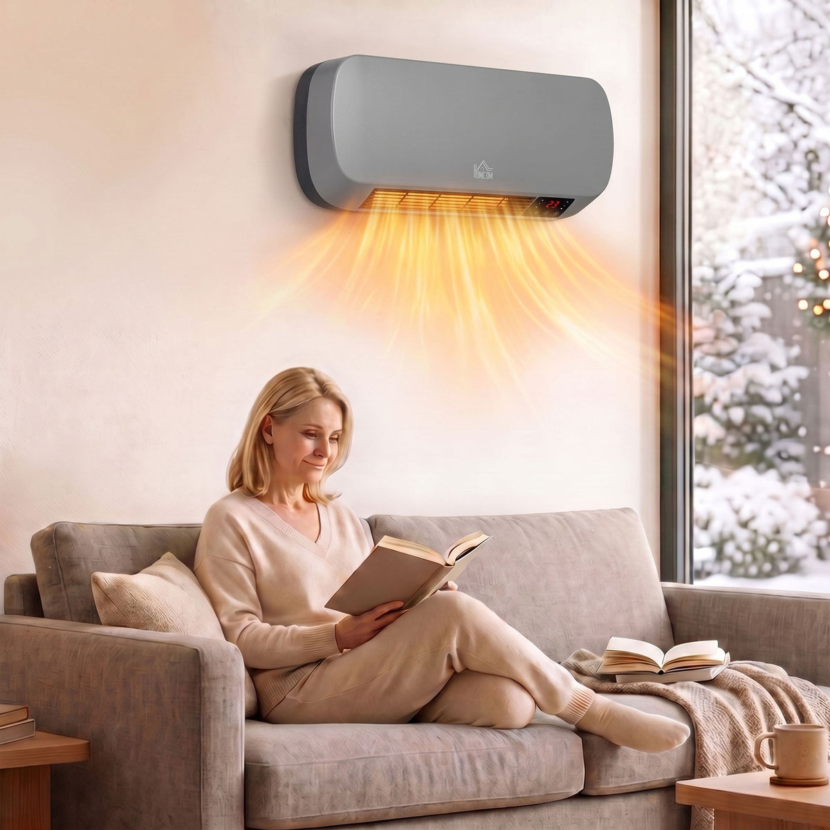 HOMCOM 2000W Ceramic Heater, Wall Mounted Space Heater with 3 Heat Settings, Adjustable Thermostat, Remote Control, Grey