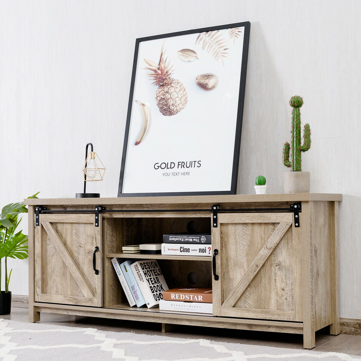 Wooden TV Stand for 65” Television with 2 Cabinets