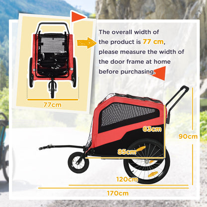 عربة نقل الحيوانات الأليفة 2 في 1 من PawHut للكلاب الكبيرة مع وصلة، عجلات 20 بوصة، عربة نقل الحيوانات الأليفة للسفر، أحمر