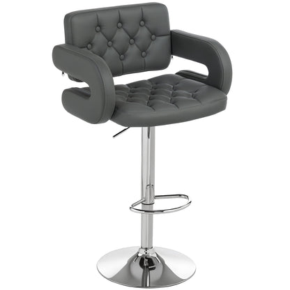 HOMCOM PU Leather Upholstered Swivel Bar Stool, Height Adjustable with Back, Armrest, Footrest, Grey
