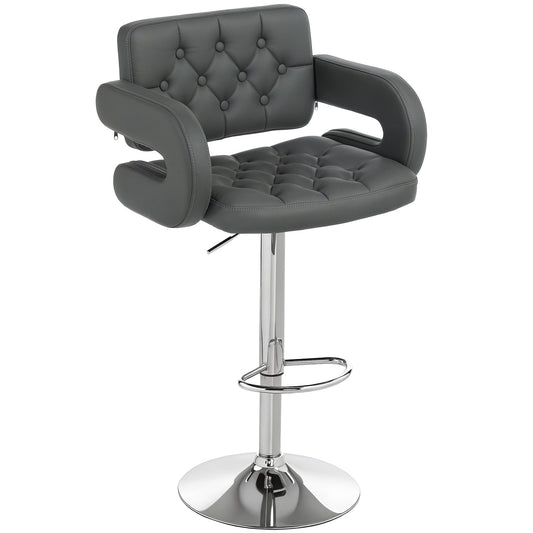 HOMCOM PU Leather Upholstered Swivel Bar Stool, Height Adjustable with Back, Armrest, Footrest, Grey
