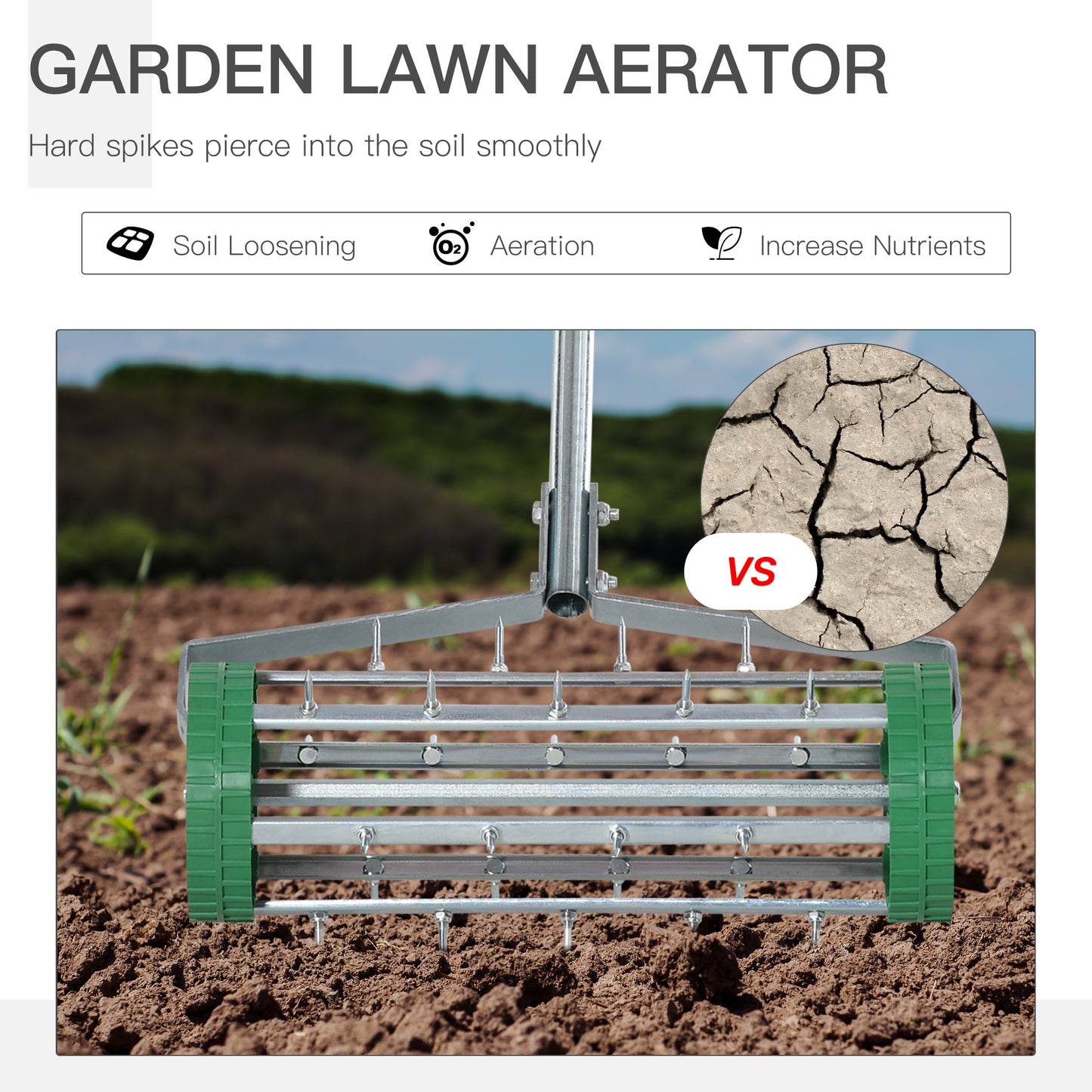 أداة تهوية العشب الدوارة من Outsunny Garden، أسطوانة عشب فولاذية متينة بمقبض قابل للتعديل