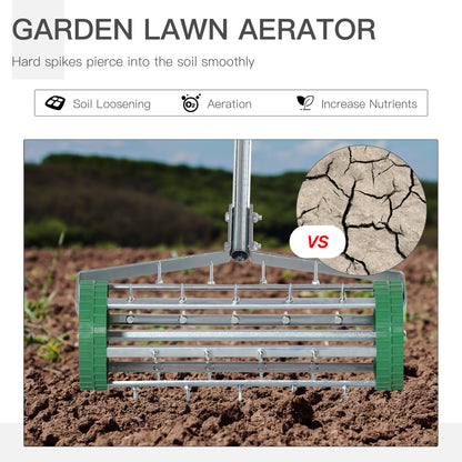 أداة تهوية العشب الدوارة من Outsunny Garden، أسطوانة عشب فولاذية متينة بمقبض قابل للتعديل