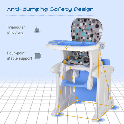 HOMCOM 2 in 1 Convertible Baby High Chair Toddler Table Chair Infant Feeding Seat Removable Food Tray Safety Harness Blue