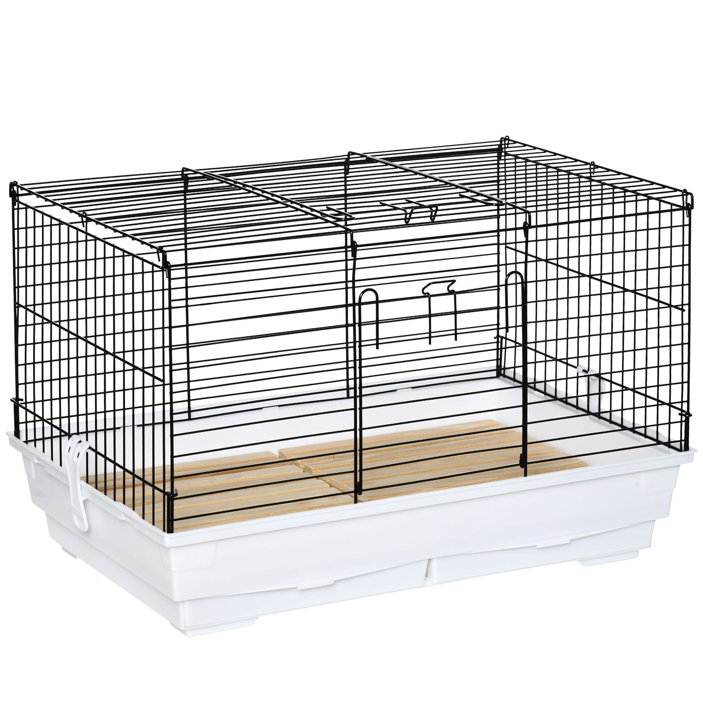 PawHut Indoor Small Animal Cage for Rabbits, Guinea Pigs w/ Wood Floor, Removable Trays