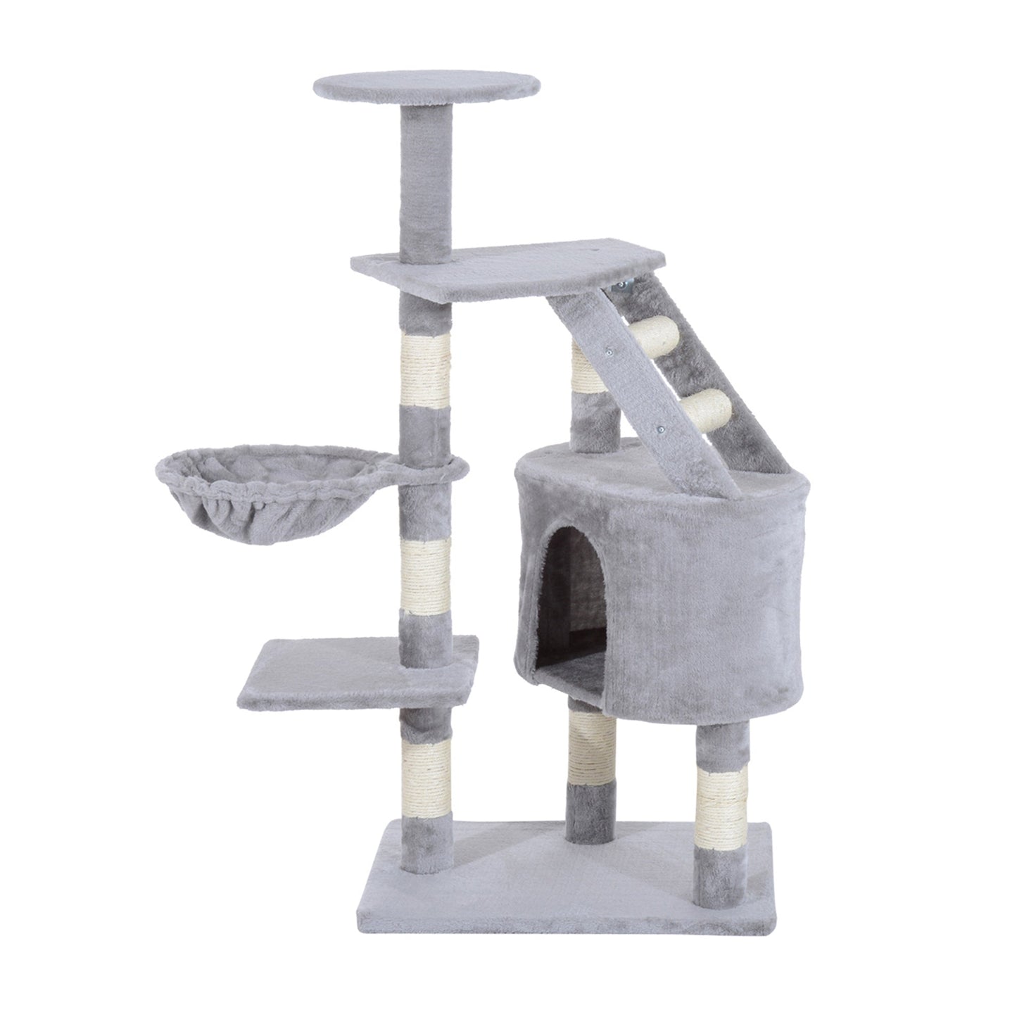 PawHut Cat Tree Kitten Scratching Post Scratch Scratcher Climb Activity Center Play House Pet Furniture 125cm (Grey)