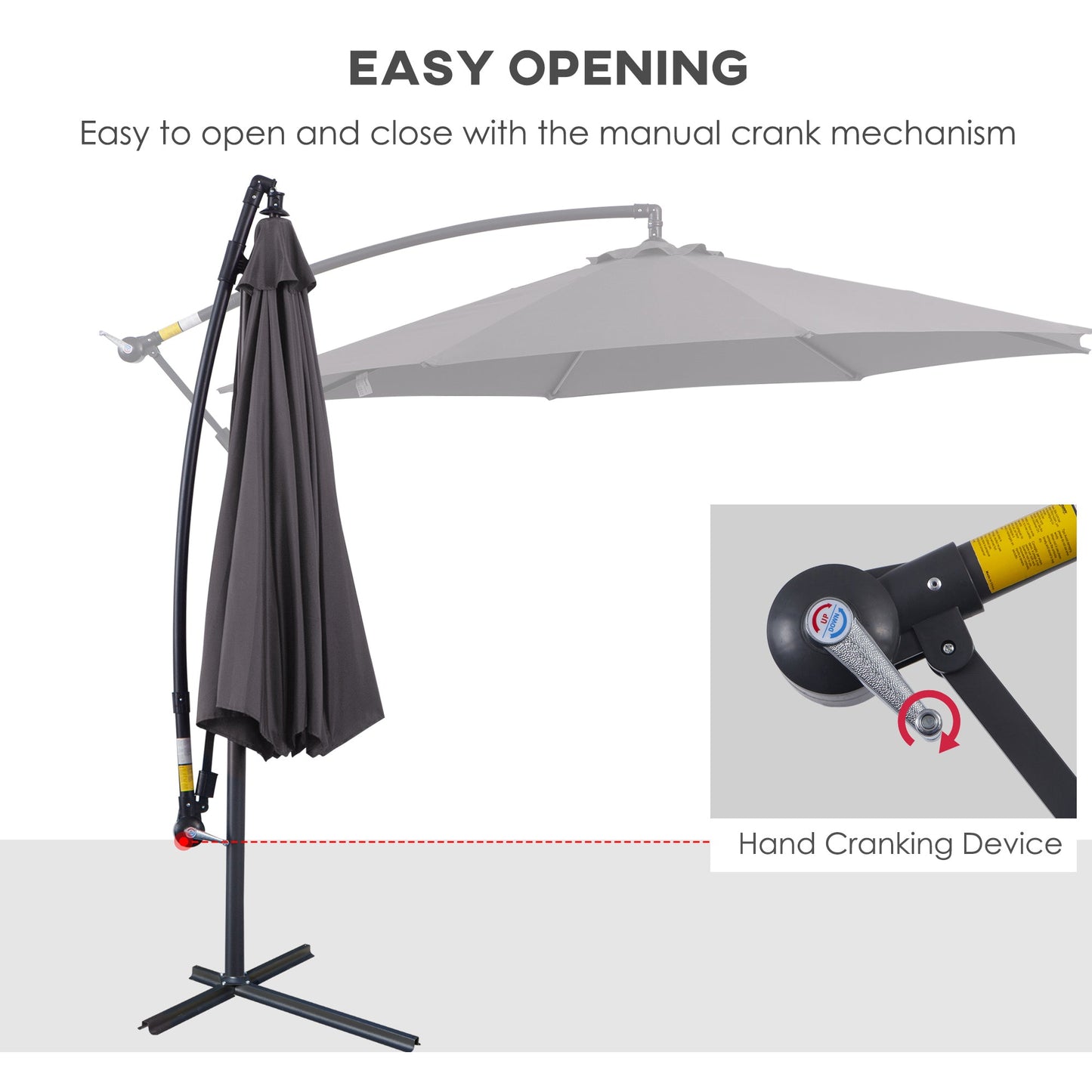 Outsunny Cantilever Umbrella Parasol wiszący Banana Steel Dark Grey 3M Patio