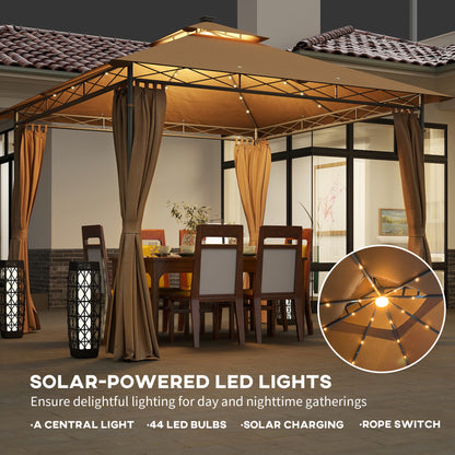 Outsunny 3 x 3 m Solar LED Metalowa Altana - Brązowa