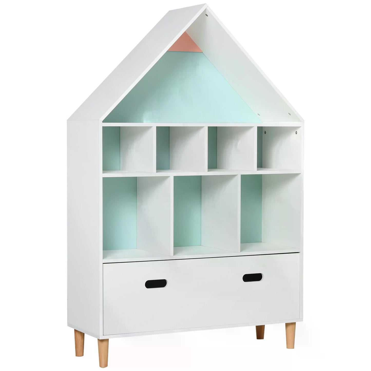 HOMCOM Kids House-Designed Regał na książki z szufladą √¢‚Ç¨‚Äú Niebieski i biały