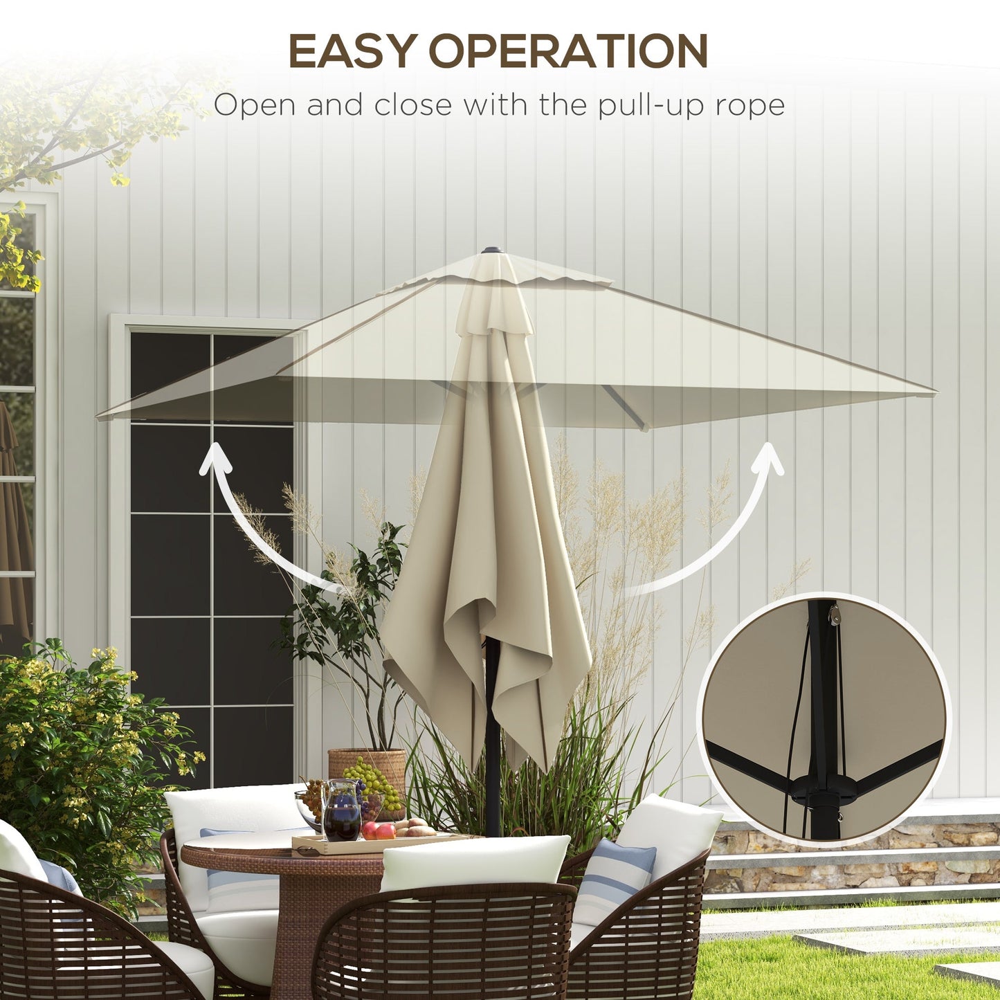 Outsunny 215cm kwadratowy parasol z baldachimem, z kontrastową lamówką - beżowy/brązowy