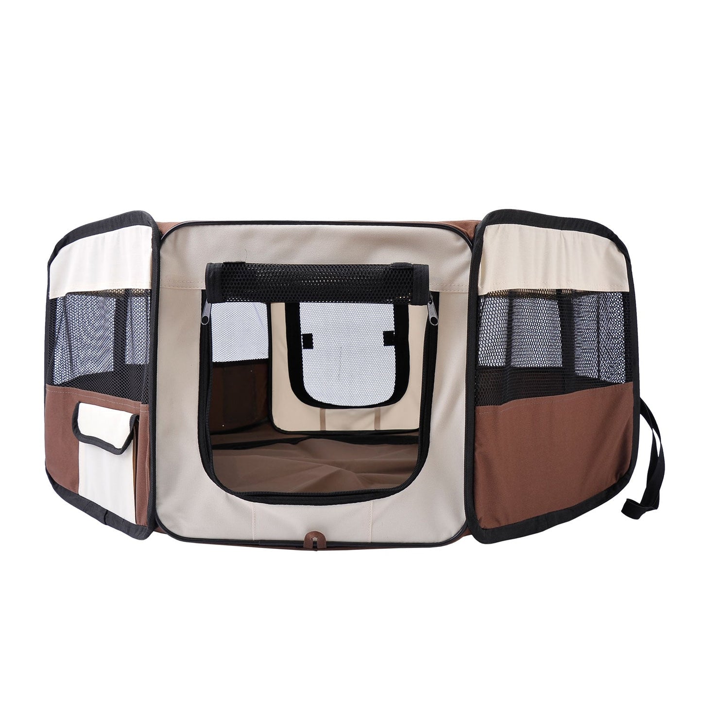 PawHut Fabric Pet Puppy Dog Cat Rabbit Pig Guinea Playpen Play Pen Run Dia90 x 41H cm Brown and Cream