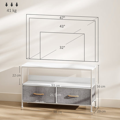 HOMCOM TV Stand Cabinet with 2 Foldable Drawers - White