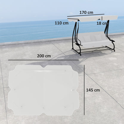 Outsunny Garden Swing Canopy Replacement 3 Seater, Waterproof Garden Swing Seat Canopy Cover, Windproof Anti-UV Sun Shade (Canopy Only) for Patio, Balcony, Light Grey