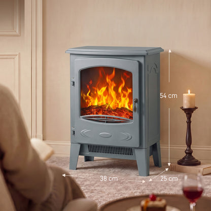 HOMCOM Electric Fireplace, Freestanding Electric Fire with Realistic Flame Effect, Log Burner, 1000W/ 2000W, Grey