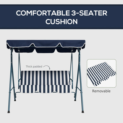 Outsunny 3 Seater Garden Swing Chair, Outdoor Swing Chair with Adjustable Canopy, Mental Frame & Cushions, Blue