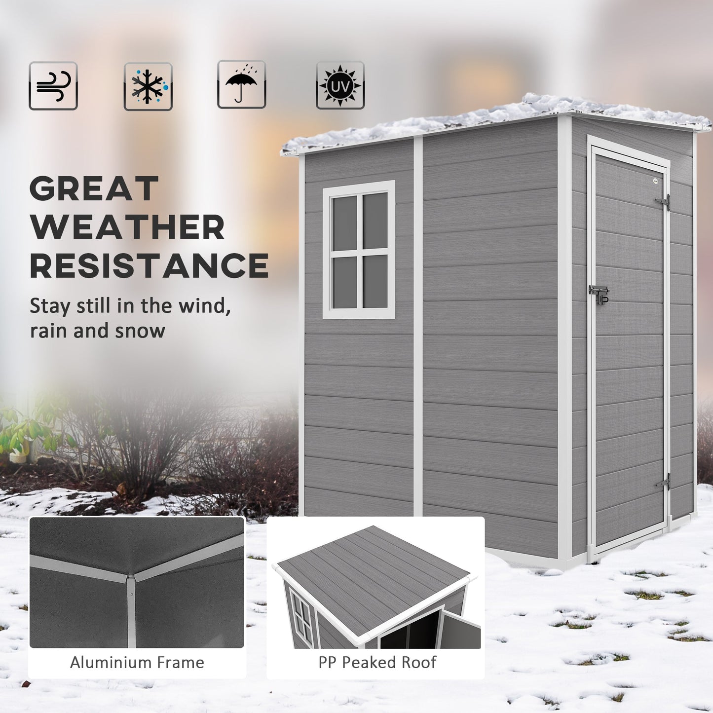 Outsunny 4'x5' Garden Storage Shed, Lean to Shed, Lockable Garden Shed with Window, Vent and Plastic Roof, Grey