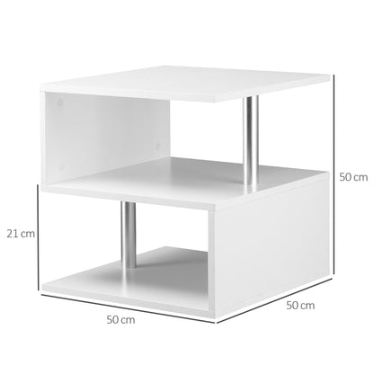 Wooden S Shape Cube Coffee Console Table 2 Tier Storage Shelves Organizer Office Bookcase Living Room End Desk Stand Display Set of 2 (White)