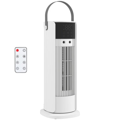 HOMCOM Tower Fan for Bedroom, 16 Inch Mist Desktop Fan with RGB Lights, 3 Speeds, 90Â° Oscillation, 10H Timer, for Home Office