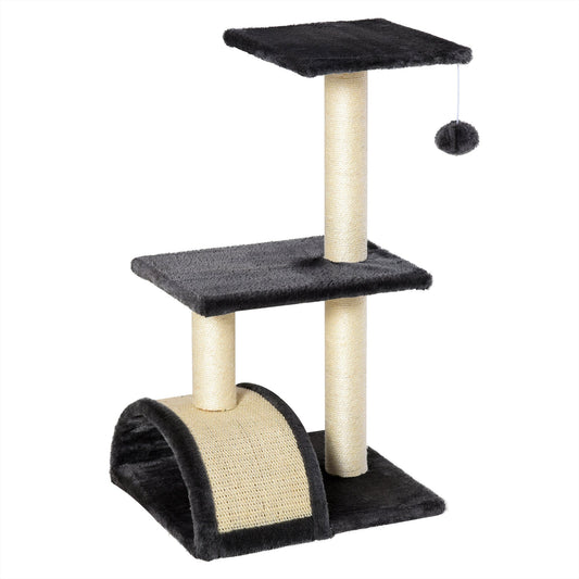 PawHut Cat tree Tower 72cm Climbing Activity Centre Kitten with Sisal Scratching Post Pad Arc Perch Hanging Ball Toy Grey