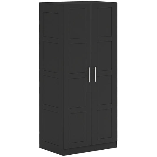 HOMCOM Double Panel Door Wardrobe, with Shelves - Black