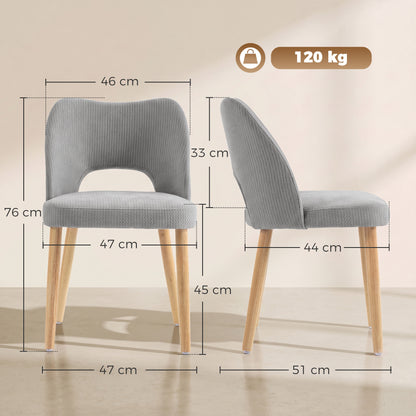 HOMCOM Dining Chairs Set Upholstered Kitchen Chenille Tool Free Assembly Rubberwood Legs, Grey