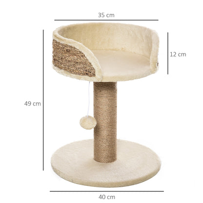 PawHut Cat Scratching Post Cat Tree Activity Center Kitten House Furniture with Scratching Posts Dangling Ball Perch Beige