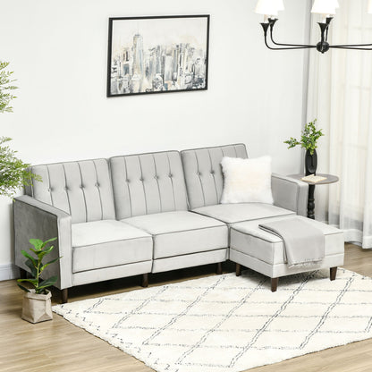 HOMCOM 3 Seater Sofa Bed with Portable Footstool, Light Grey