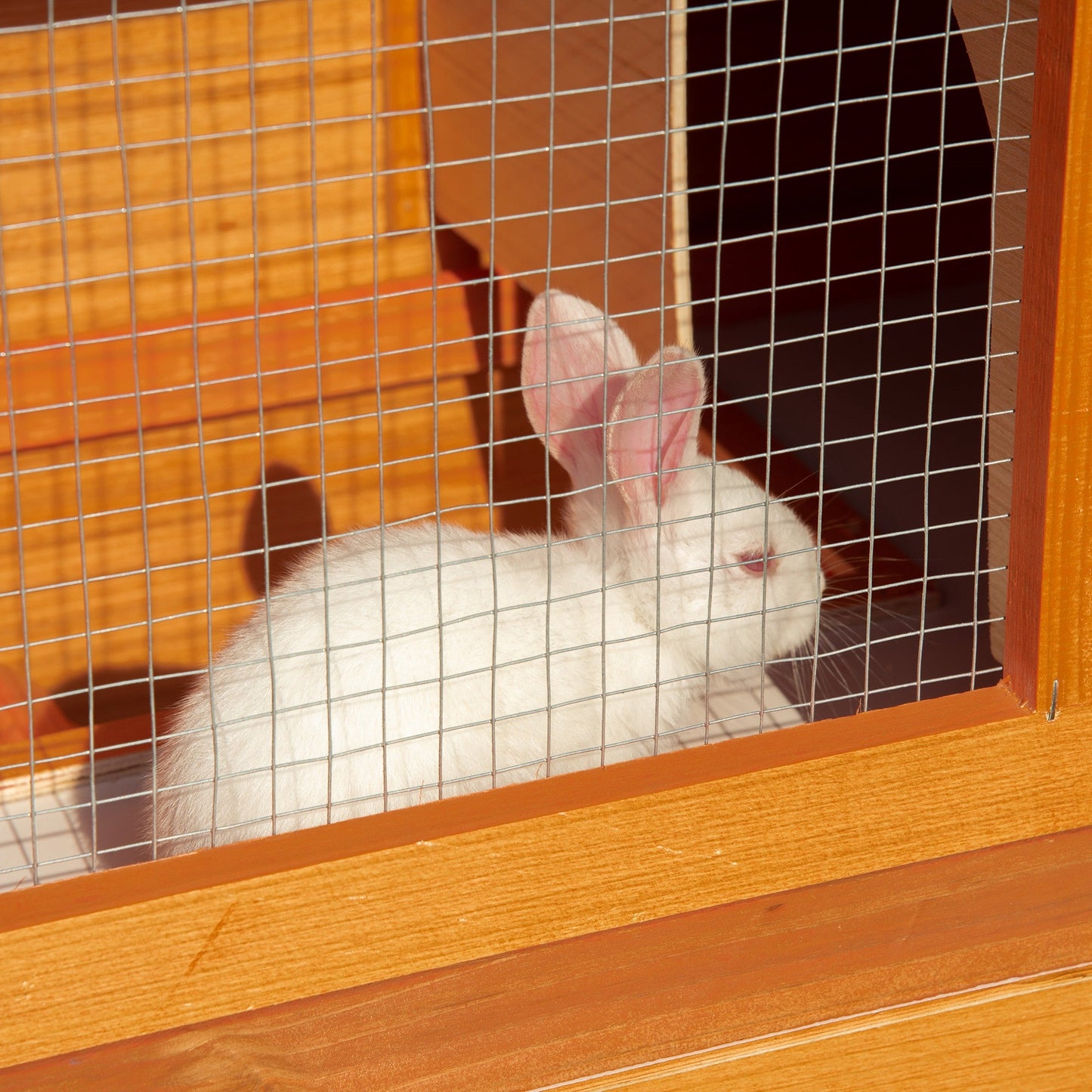 PawHut Rabbit Hutch Outdoor Guinea Pig Hutch Wooden Pet Cage Run 2-Tier with Opening Top, 90 x 45 x 80cm