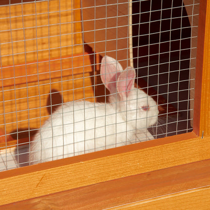 PawHut Rabbit Hutch Outdoor Guinea Pig Hutch Wooden Pet Cage Run 2-Tier with Opening Top, 90 x 45 x 80cm