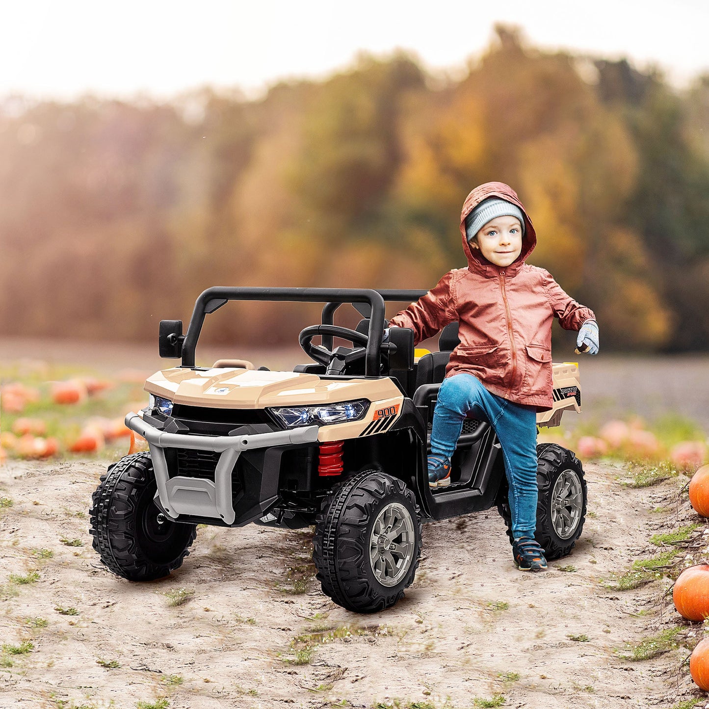 HOMCOM 12V 2 Seater Kids Electric Ride-On Car with Electric Bucket, Remote Control - Yellow