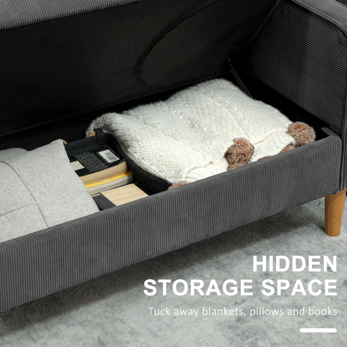 HOMCOM Mała dwuosobowa sofa sztruksowa - szara